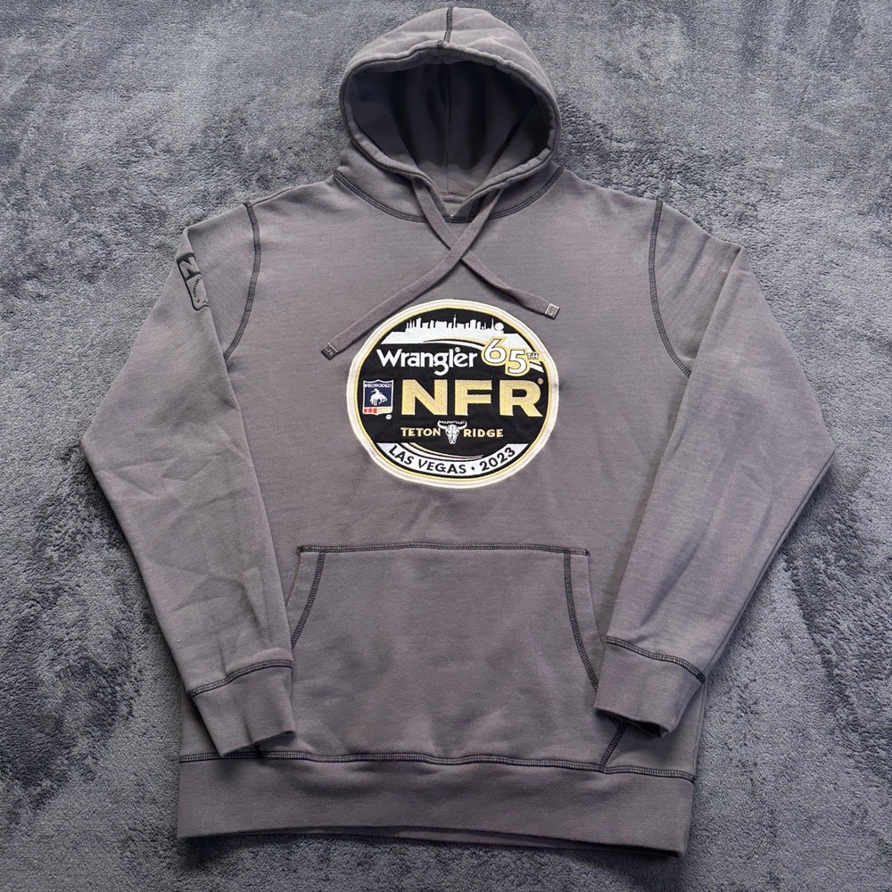 Wrangler NFR Hoodie Mens Medium Grey 2023 Las Vegas 65th Pro Rodeo Sweatshirt